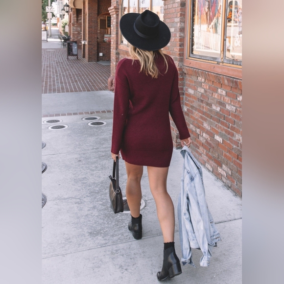 Lovestitch Claire Cutout Sweater Dress - Small, Merlot/Maroon - Picture 2 of 5
